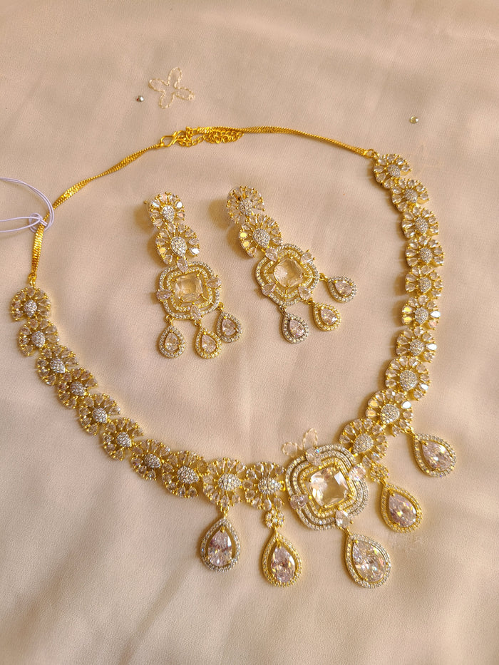 MOHAR royal blue teardrop-cut crystal necklace set with American Diamond stones