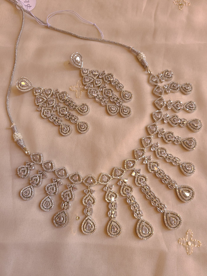 MOHAR statement cubic zirconia necklace set with clear white stones