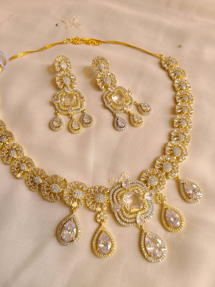 MOHAR royal blue teardrop-cut crystal necklace set with American Diamond stones