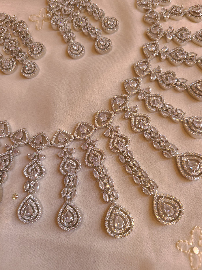 MOHAR statement cubic zirconia necklace set with clear white stones