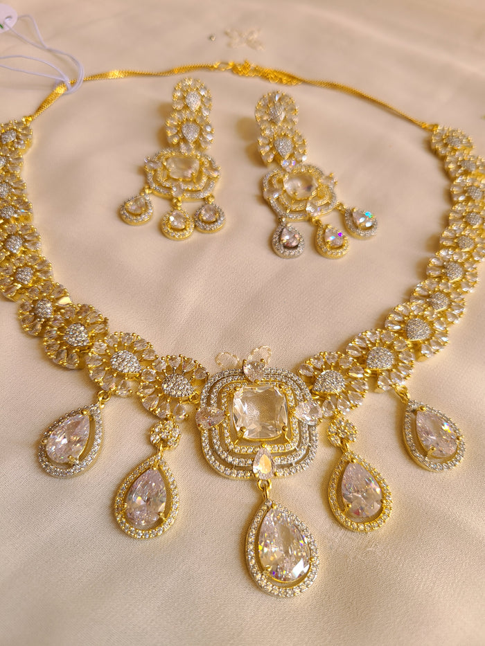 MOHAR royal blue teardrop-cut crystal necklace set with American Diamond stones