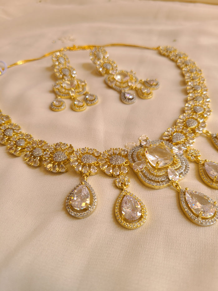 MOHAR royal blue teardrop-cut crystal necklace set with American Diamond stones