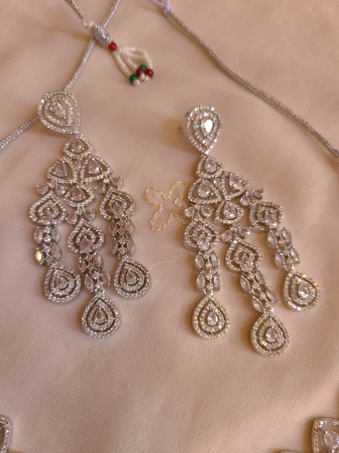 MOHAR statement cubic zirconia necklace set with clear white stones