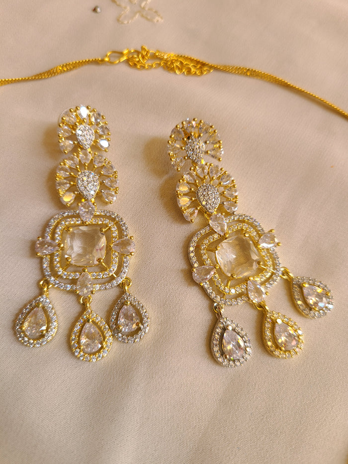 MOHAR royal blue teardrop-cut crystal necklace set with American Diamond stones