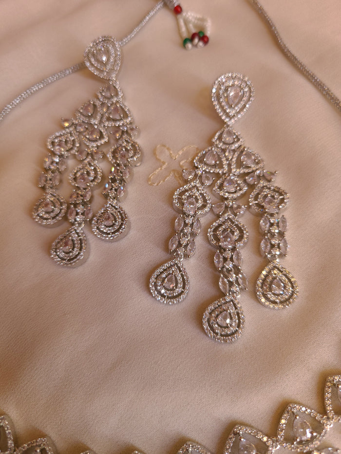 MOHAR statement cubic zirconia necklace set with clear white stones