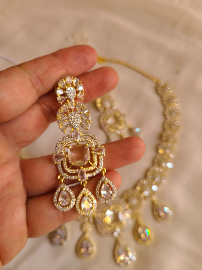 MOHAR royal blue teardrop-cut crystal necklace set with American Diamond stones