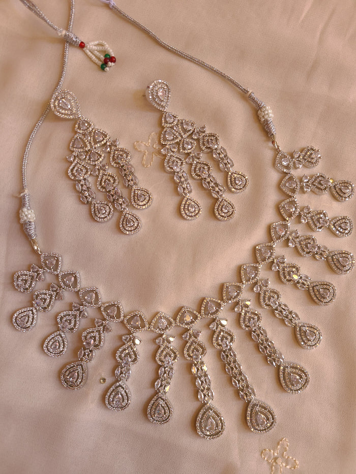 MOHAR statement cubic zirconia necklace set with clear white stones