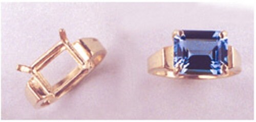 Sterling Silver or 14kt Gold 11x9 Emerald Cut Pre-Notched Blank Side Set Ladies Ring Size 7 setting 163-473/143-473