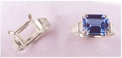 Sterling Silver or 14kt Gold 11x9 Emerald Cut Pre-Notched Blank Side Set Ladies Ring Size 7 setting 163-473/143-473