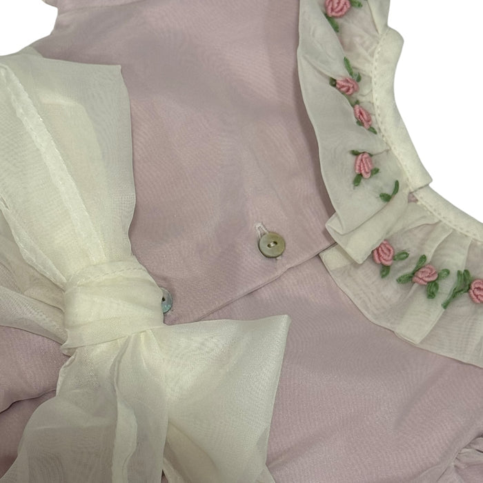 Storybook Pink Handsmocked and Handembroidered Organza Romper