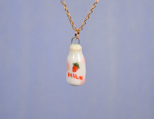 Strawberry Milk Bottle Necklace