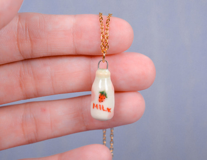 Strawberry Milk Bottle Necklace
