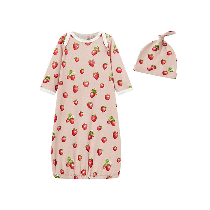 Strawberry Organic Cotton Newborn Gown & Hat Set - Babies in Bloom