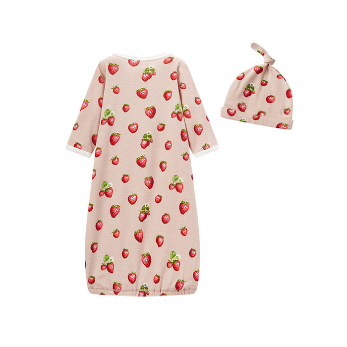 Strawberry Organic Cotton Newborn Gown & Hat Set - Babies in Bloom