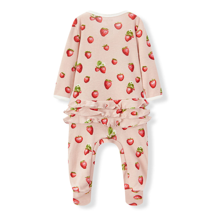 Strawberry Organic Cotton Ruffle Footed Romper - Babies in Bloom