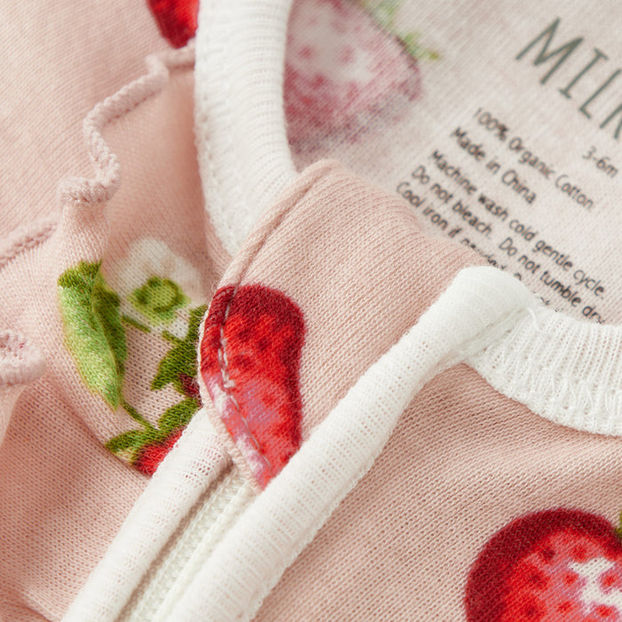 Strawberry Organic Cotton Ruffle Footed Romper - Babies in Bloom