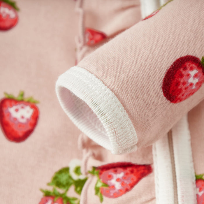 Strawberry Organic Cotton Ruffle Footed Romper - Babies in Bloom