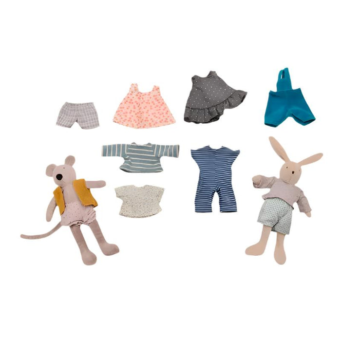 Suitcase - Rabbit & Mouse Wardrobe - Stuffed Toy - Moulin Roty - Babies in Bloom