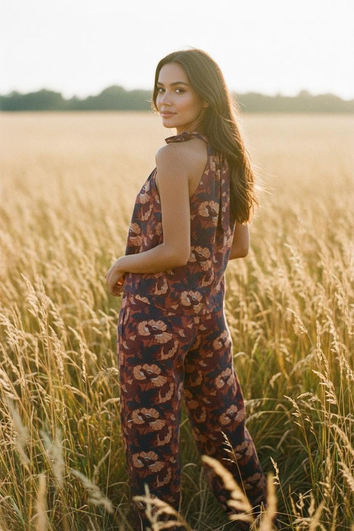 Summer Liberty London Halter Neck Blouse: Botanical Floral Print Top, Cotton Tana Lawn Fabric
