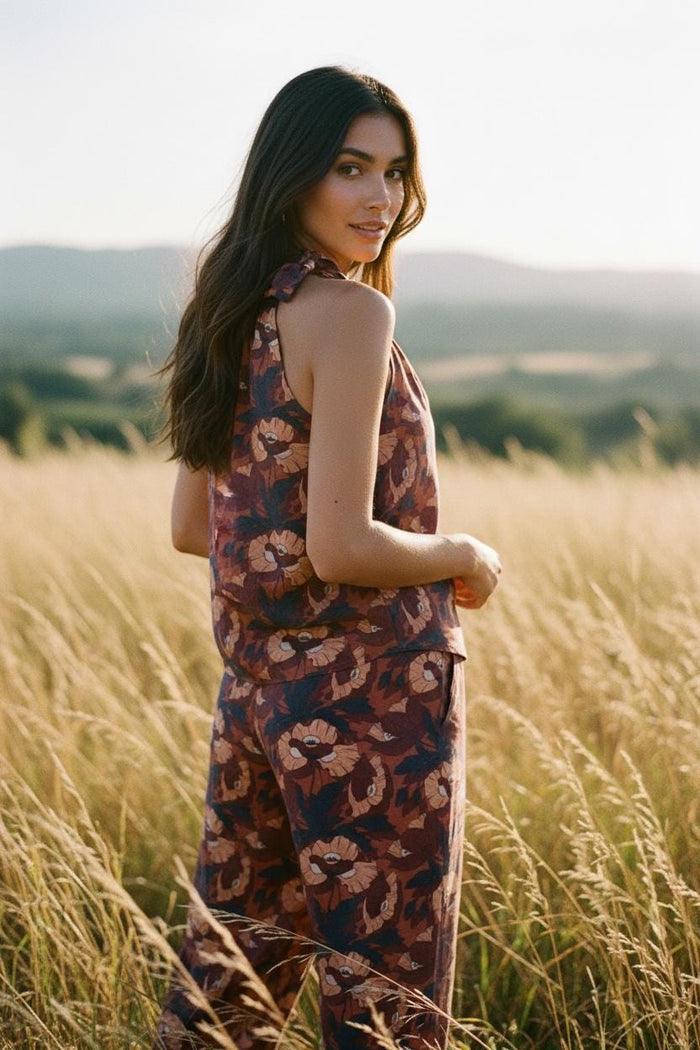 Summer Liberty London Halter Neck Blouse: Botanical Floral Print Top, Cotton Tana Lawn Fabric