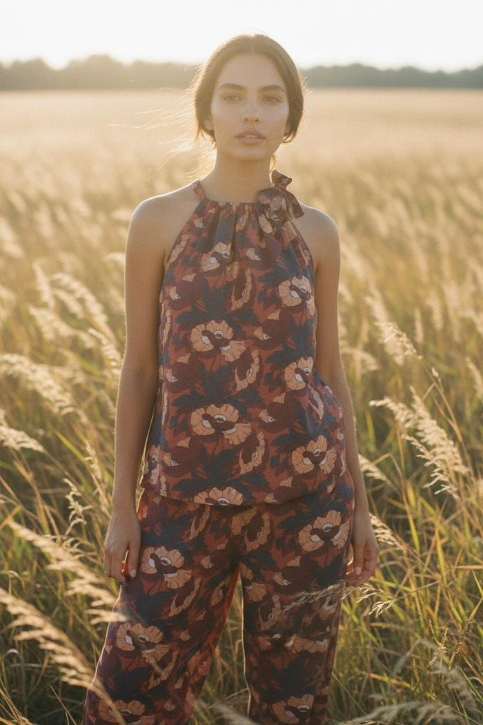 Summer Liberty London Halter Neck Blouse: Botanical Floral Print Top, Cotton Tana Lawn Fabric