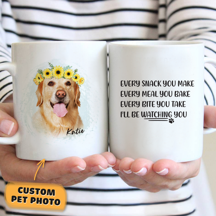 Sunflower Crown Watercolor Custom Pet Mug - Noble Pawtrait