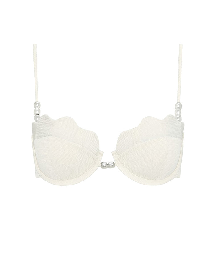 LSPACE Sunrise Shell bikini top in cream, off-model flat lay.
