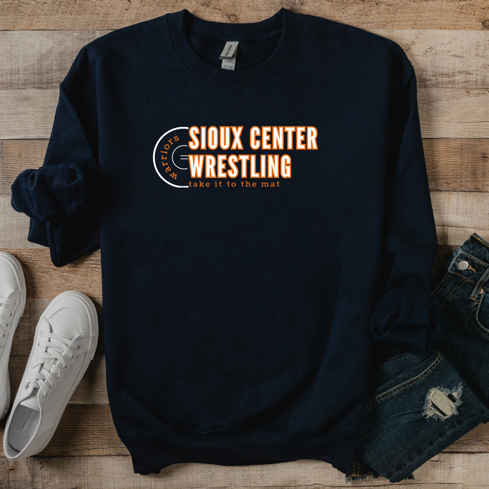 TAKE IT TO THE MAT WRESTLING NAVY GILDAN CREW SWEATSHIRT