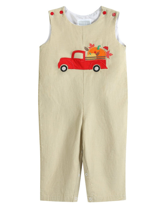 Tan Pumpkin Truck Overalls - Lil Cactus