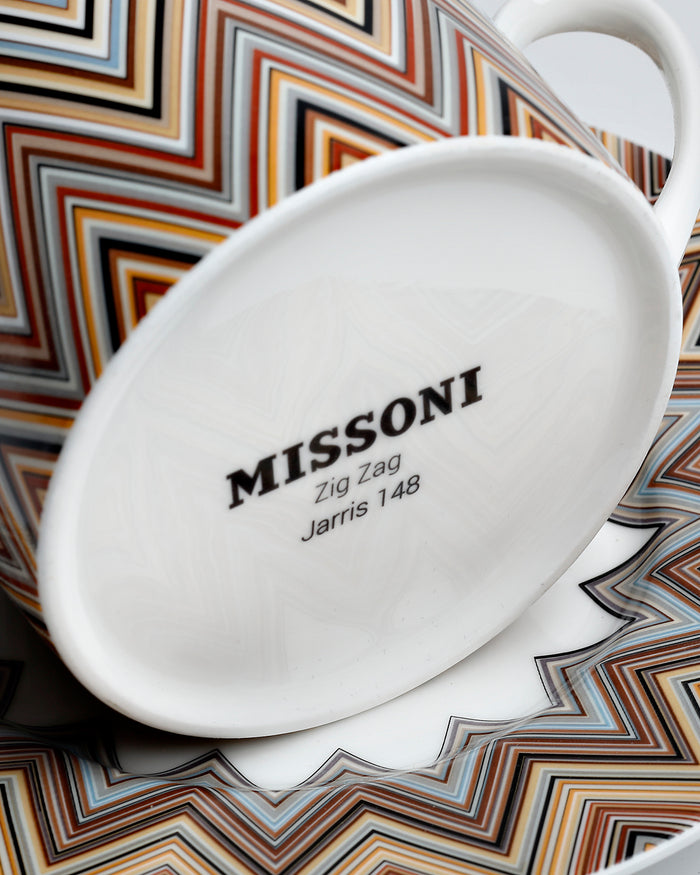 Tea Cup & Saucer ZIG ZAG Set of 2 in Luxury Box Jarris 148 diam. 3.3", H 2.3", cap. 7.5 oz, Saucer diam. 6"