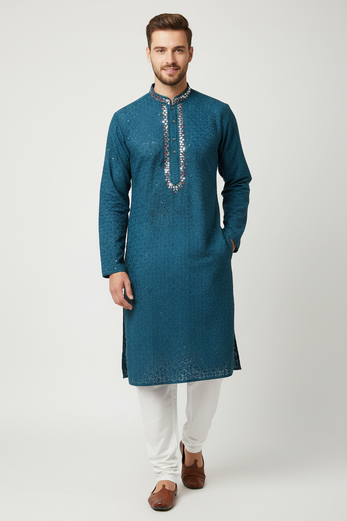 Teal Embroidered Kurta Set