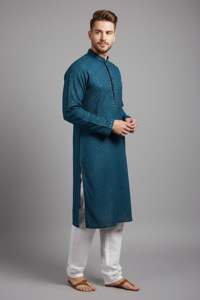 Teal Embroidered Kurta Set
