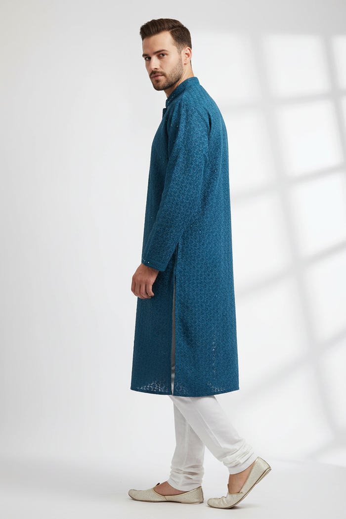 Teal Embroidered Kurta Set