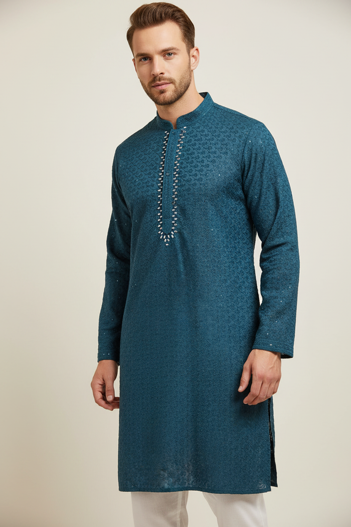 Teal Embroidered Kurta Set