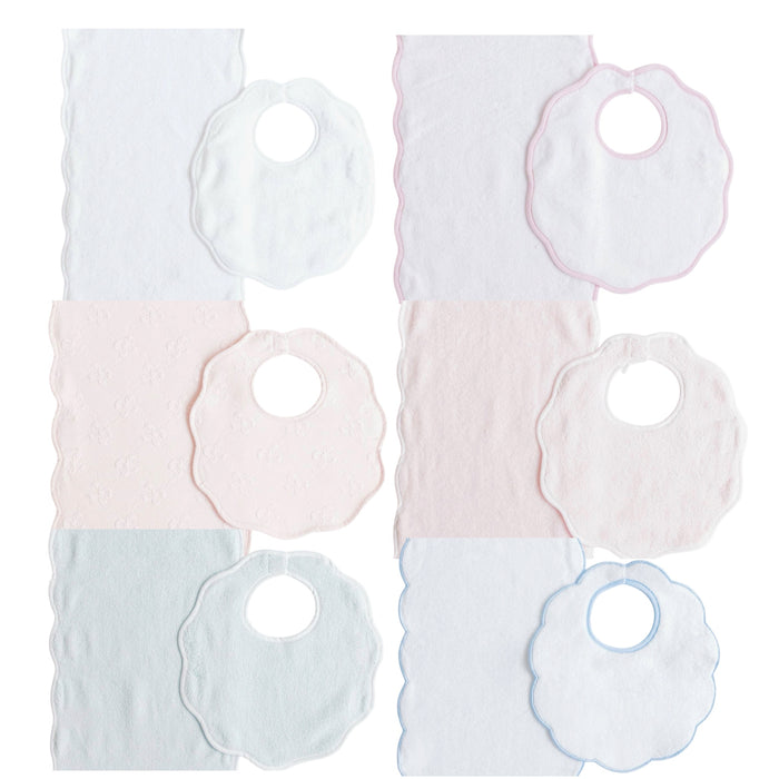 Terry Scallop Baby Bib + Burp Cloth Monogram Set