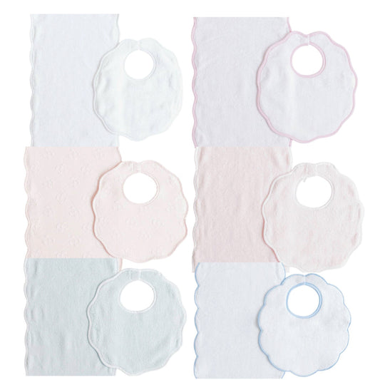 Terry Scallop Baby Bib + Burp Cloth Monogram Set