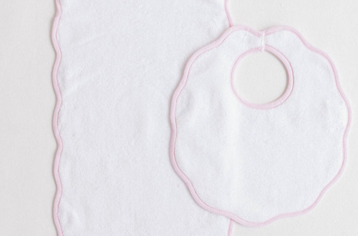Terry Scallop Baby Bib + Burp Cloth Monogram Set