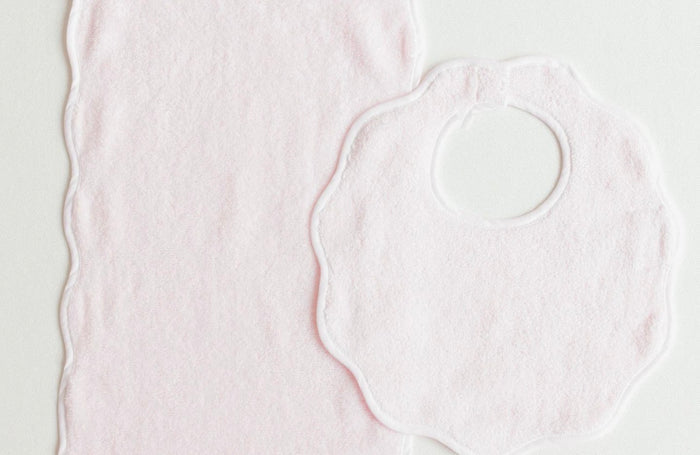 Terry Scallop Baby Bib + Burp Cloth Monogram Set