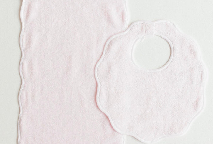 Terry Scallop Baby Bib + Burp Cloth Monogram Set