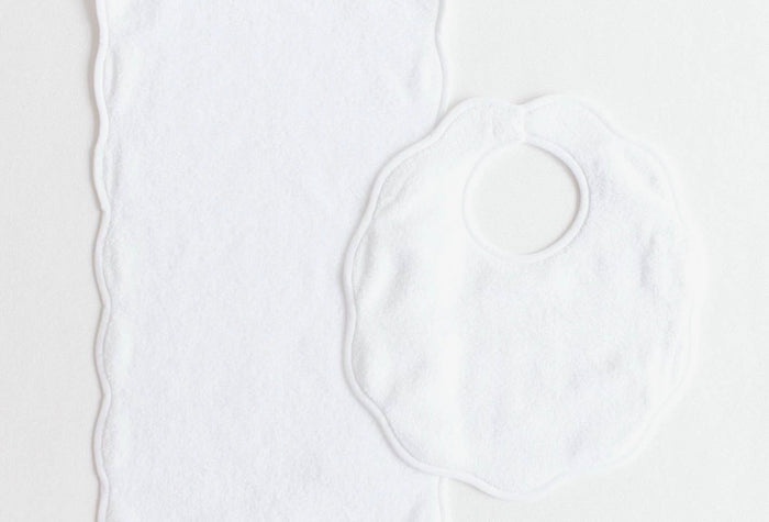 Terry Scallop Baby Bib + Burp Cloth Monogram Set