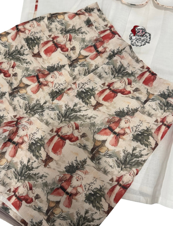 Close-up of vintage Santa print shorts from The Santa Claus Boy Christmas Set