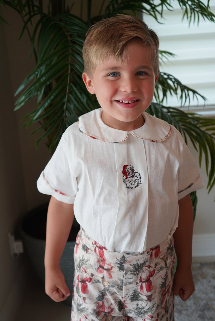 Boy wearing The Santa Claus Boy Christmas Handembroidered 2-Piece Set