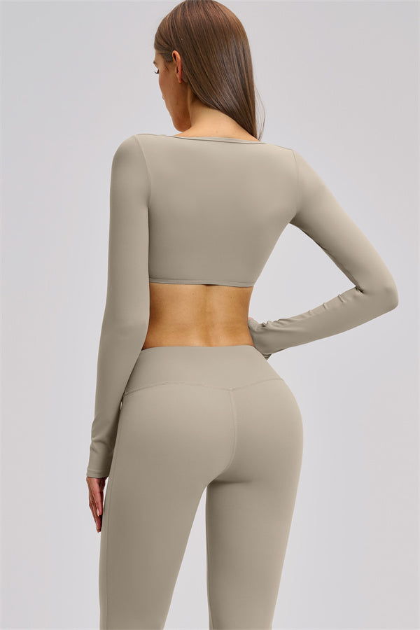 The Zestful Long Sleeve Crop Top Flared Leggings 2-Piece Set