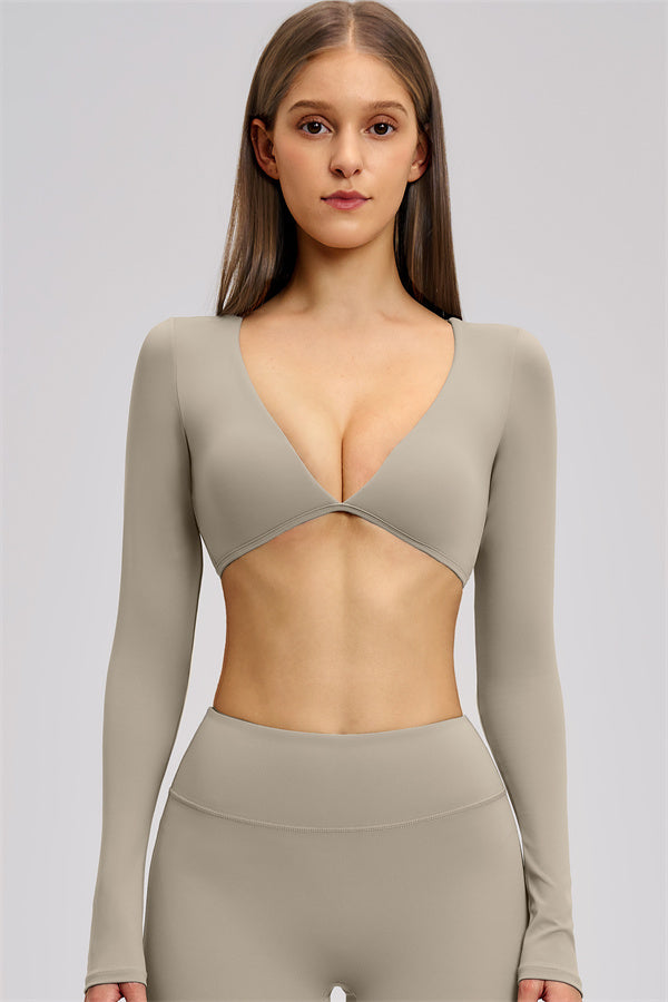The Zestful Long Sleeve Crop Top Flared Leggings 2-Piece Set