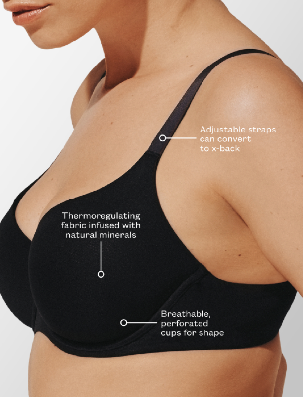 Thermoregulating TempSync™ T-Shirt Bra, Black - Thirdlove - 37.5® Nylon/Nylon/Spandex,modelMMM