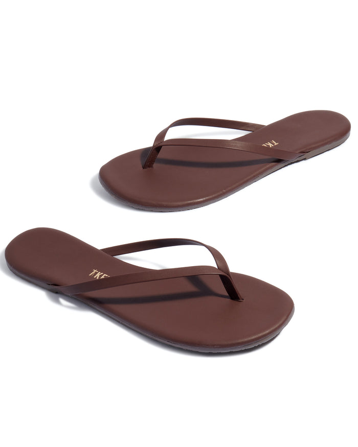 Off-model angled view of the TKEES Foundations Matte Sandals in cappuccino.