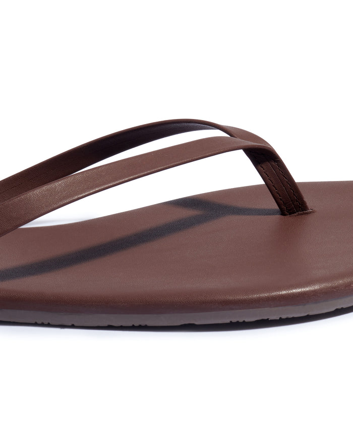 Close-up of the TKEES Foundations Matte Sandals in cappuccino showing the strap and footbed detail.