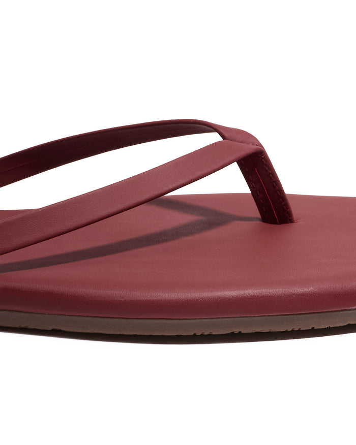 Close-up of the TKEES Square Toe Lily Sandals in burgundy showing the strap and footbed detail.