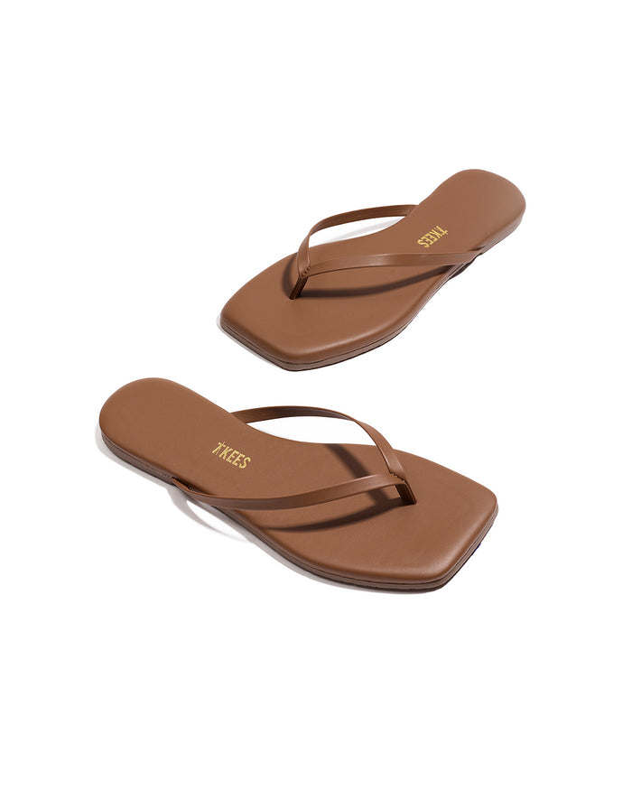 Off-model angled view of the TKEES Square Toe Lily Sandals in ganache.