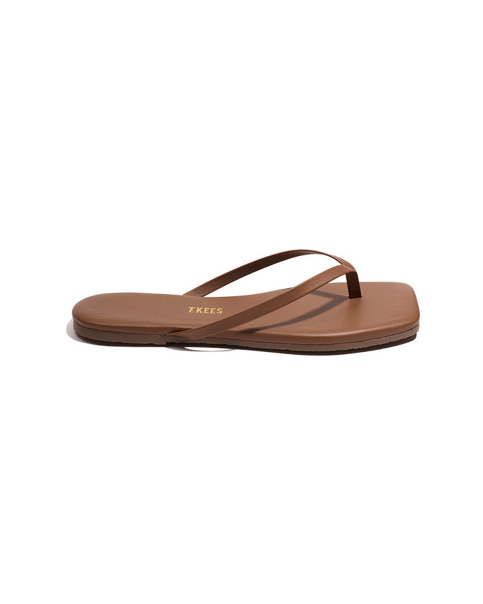 Side view of the TKEES Square Toe Lily Sandals in ganache.